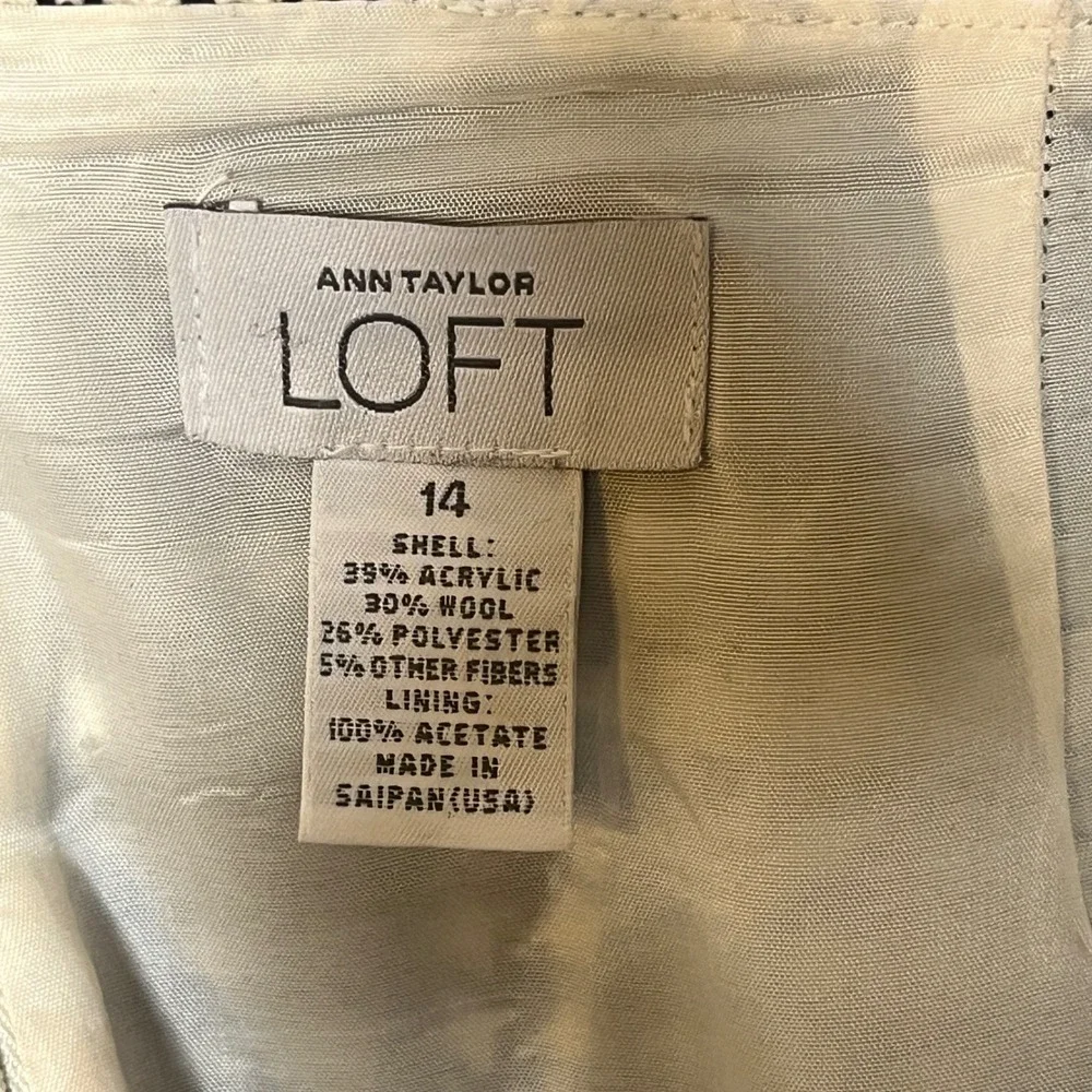 Ann Taylor Loft Houndstooth Pencil Skirt Wool Blend Size 14 Belted Knee‎ Length